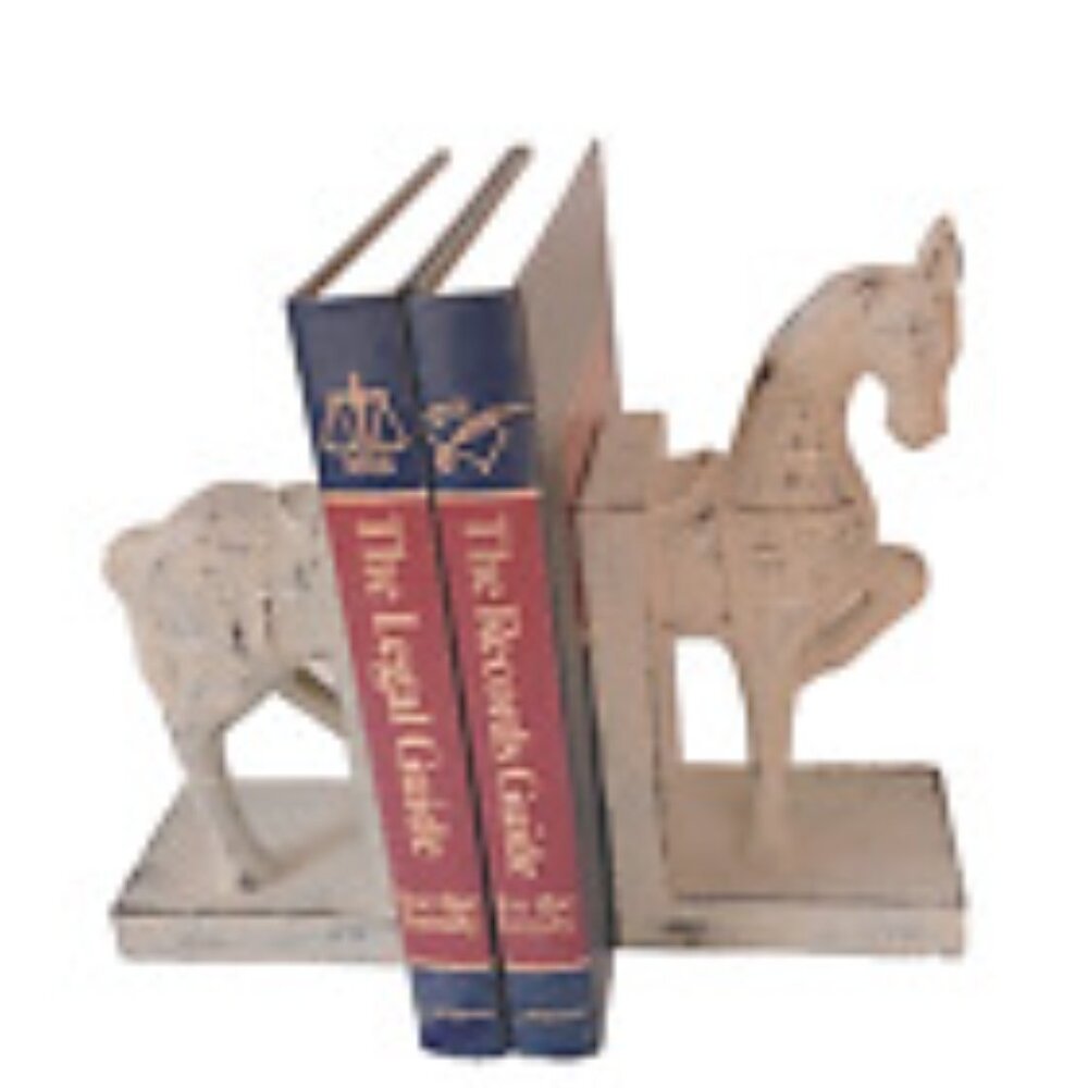 Trotting Horse Bookends Home Decor Bookshelf Accent Whitewash 11 x 3.75 inches
